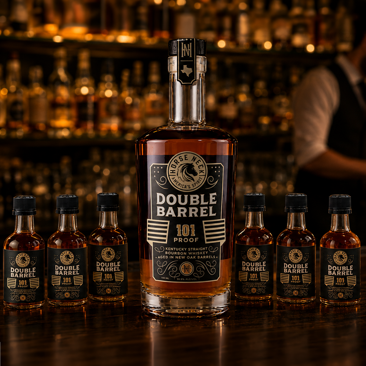 Horse Neck Double Barrel 101, Bottle + Six Minis