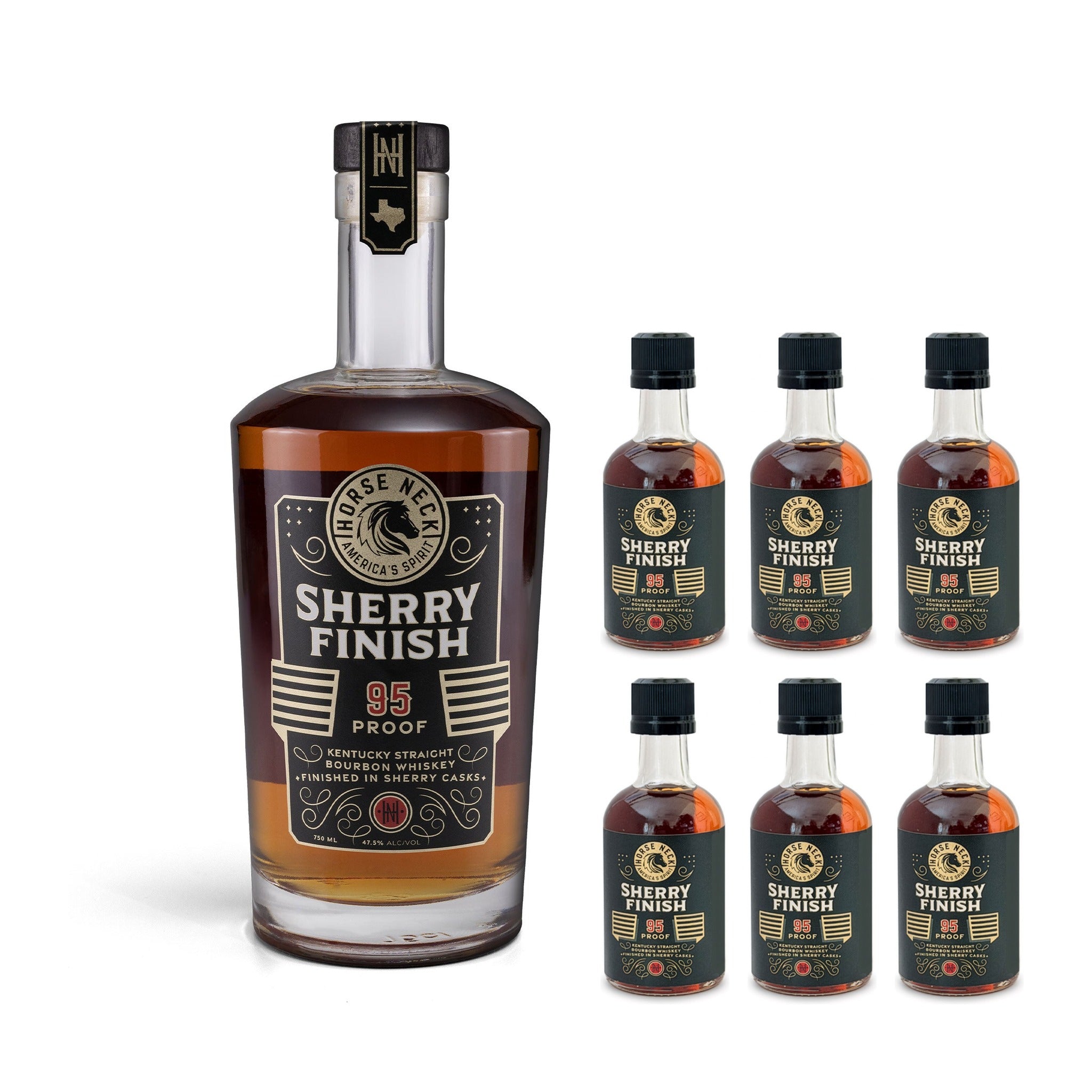 Horse Neck Sherry Cask Finish bourbon 750ml bottle with six 50ml mini bottles